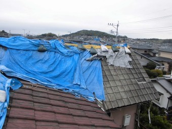 北区現場調査ブルーシートの状況