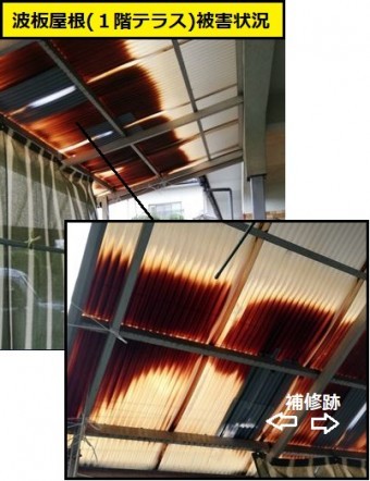 波板屋根 テラス 経年劣化 暴風被害