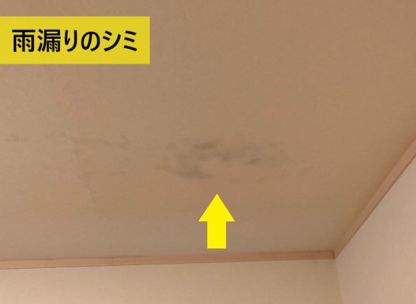 天井に雨漏りのシミができている