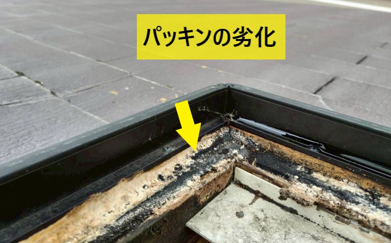 天窓のパッキンが劣化している