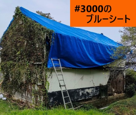 上益城郡甲佐町で屋根に被せたブルーシートが台風で剥がれ再度仮養生