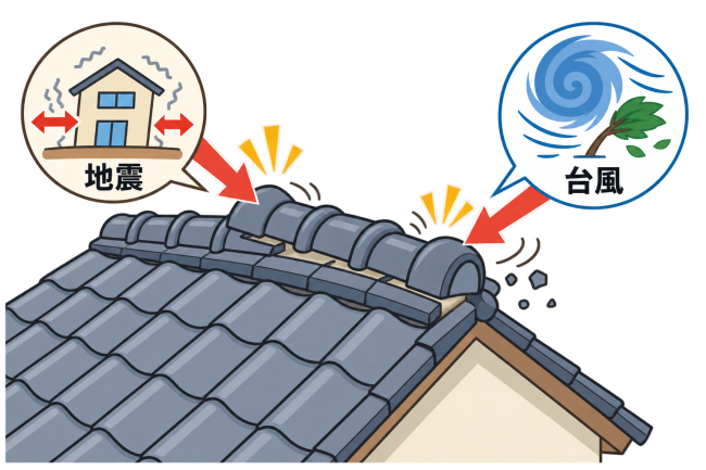 屋根の棟は台風や地震の影響を受けやすい