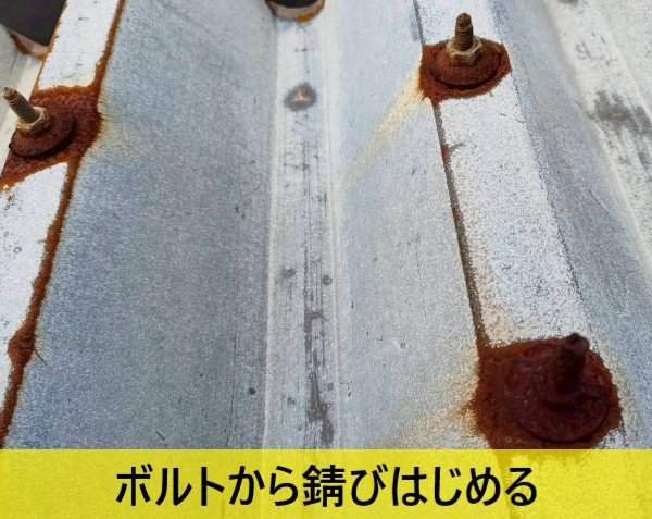 折板屋根のボルトから錆びはじめるケースが多い