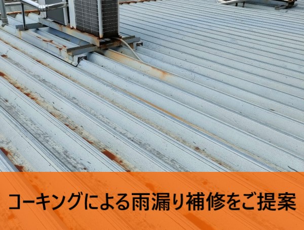 折板屋根の雨漏りにコーキングによる雨漏り補修をご提案