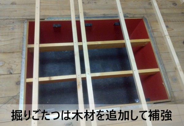 掘りごたつは木材を追加して補強