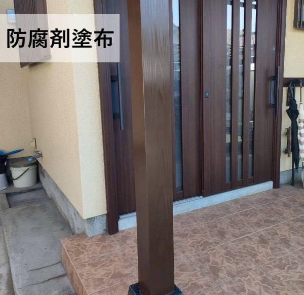 【熊本市南区】玄関ポーチ柱交換と瓦サイズ調整で軒樋のオーバーフローを改善!