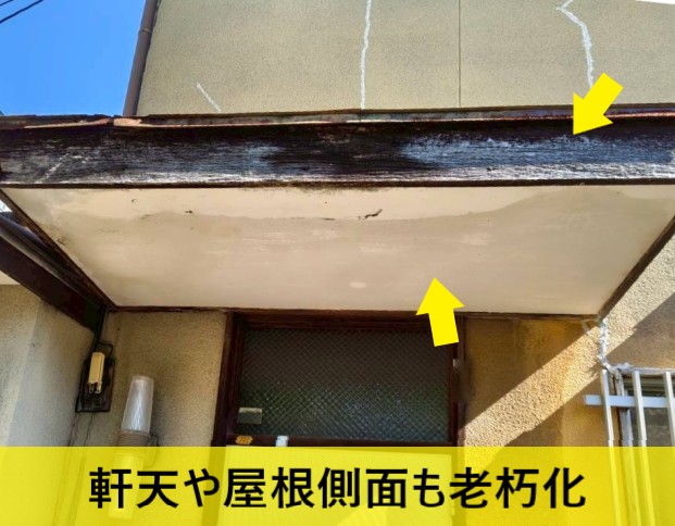 軒天や屋根側面も老朽化している
