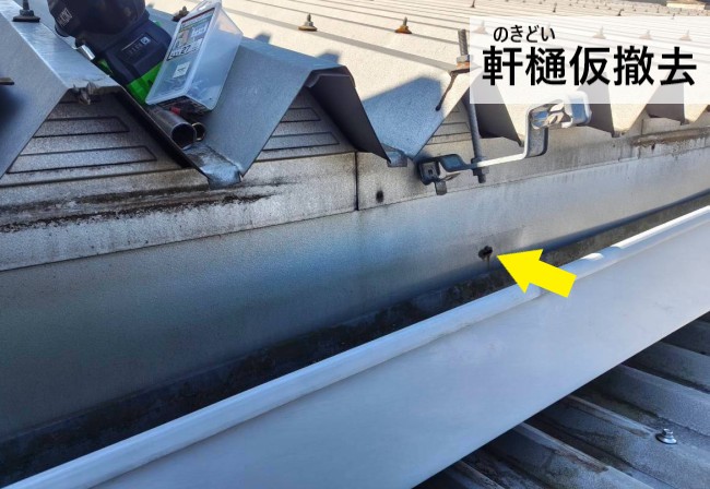 軒樋を仮撤去するとビスの穴が開いていました