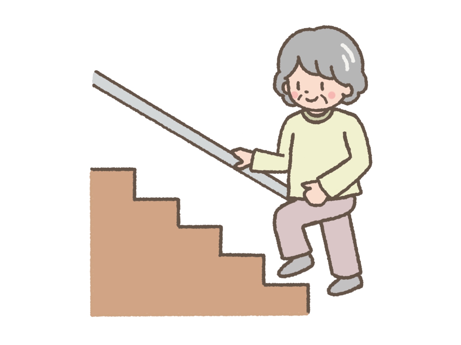 階段の手すりで安心して登れる女性