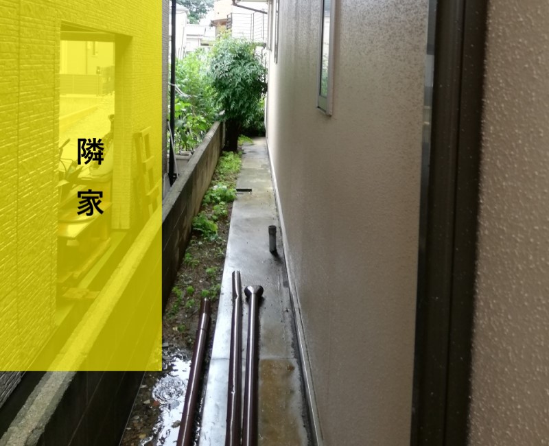 上益城郡甲佐町にて雨樋の外れや歪みで隣家に水はねしているとご相談！雨樋の不具合は近隣トラブルの原因にもなる為お早めに修理しましょう！