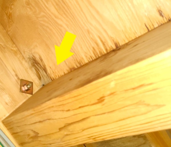 雨漏りで天井裏の木材が変色